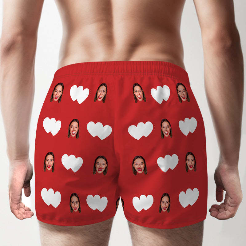 Custom Face Multicolor Boxer Shorts Red Heart Personalized Photo Underwear Gift for Him - MyFaceBoxerAU