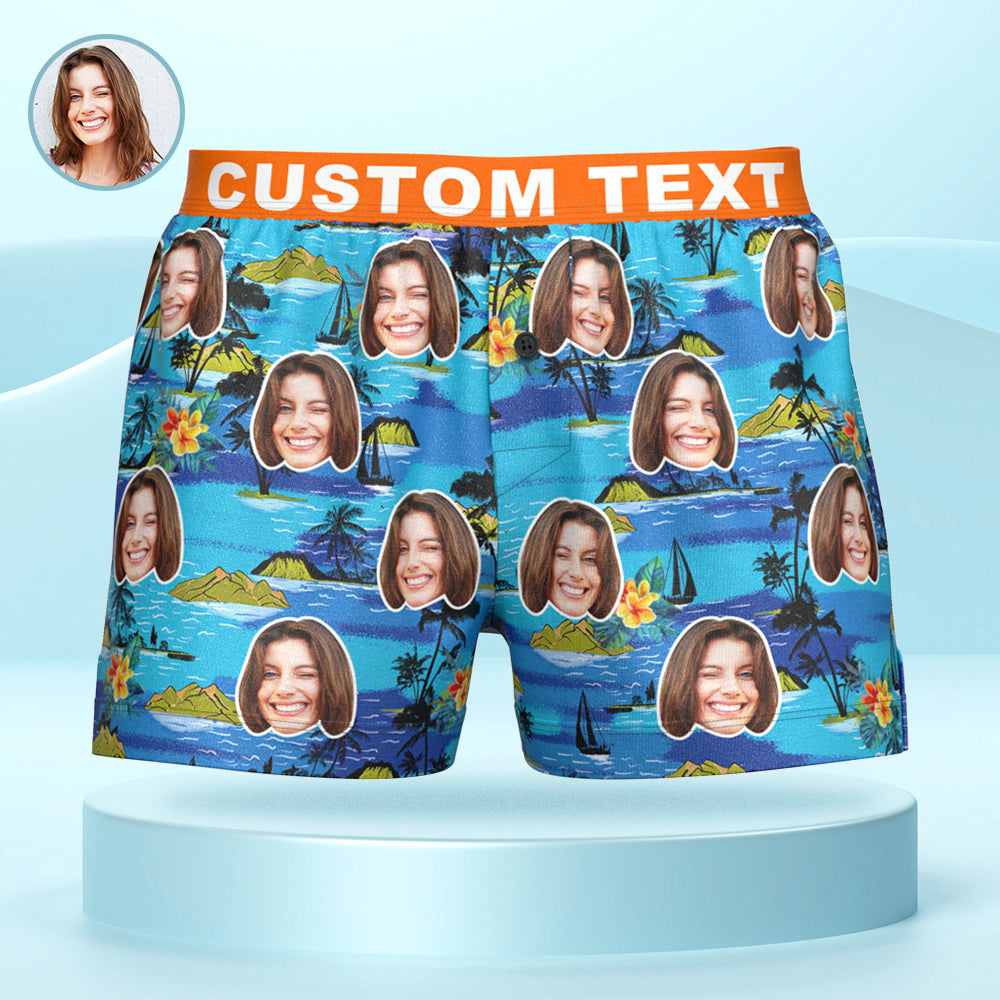 Custom Face Hawaiian Landscape Boxer Shorts Personalized Waistband Casual Underwear for Him - MyFaceBoxerAU