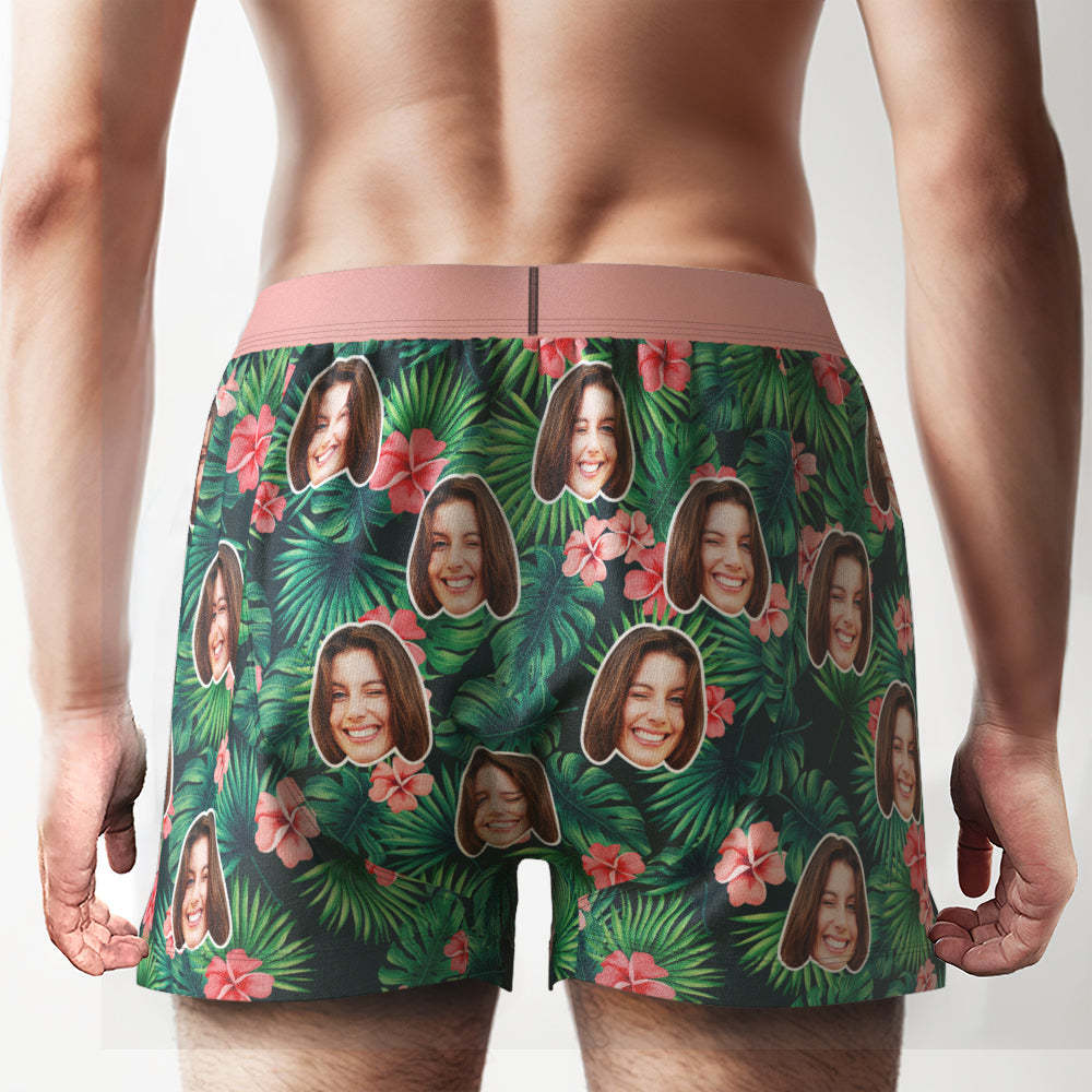 Custom Face Red Flowers Design Boxer Shorts Personalized Waistband Casual Underwear for Him - MyFaceBoxerAU
