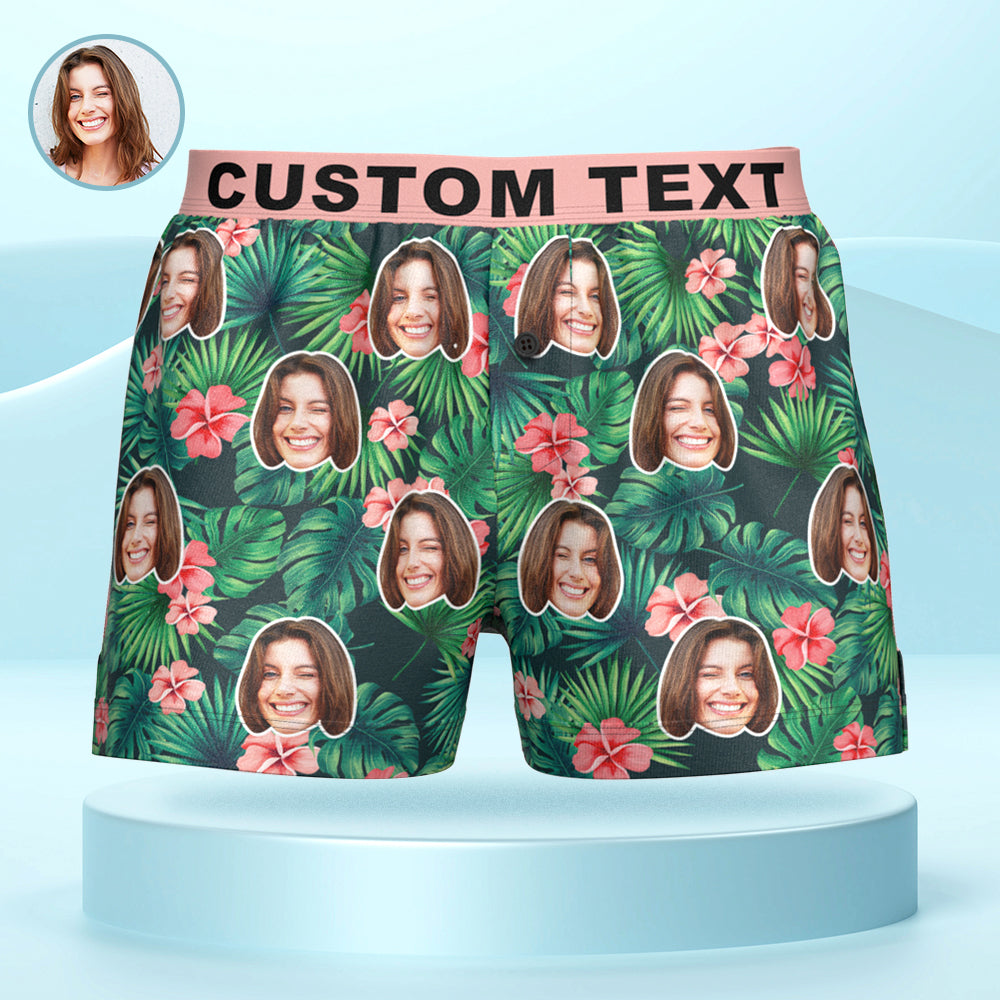 Custom Face Red Flowers Design Boxer Shorts Personalized Waistband Casual Underwear for Him - MyFaceBoxerAU