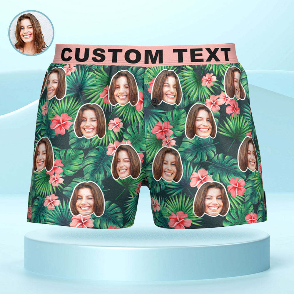 Custom Face Red Flowers Design Boxer Shorts Personalized Waistband Casual Underwear for Him - MyFaceBoxerAU