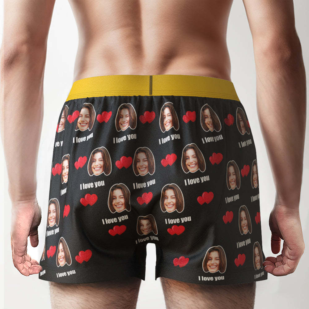 Custom Face I Love You Boxer Shorts with Personalized Text on the Waistband Personalized Underwear for Him - MyFaceBoxerAU