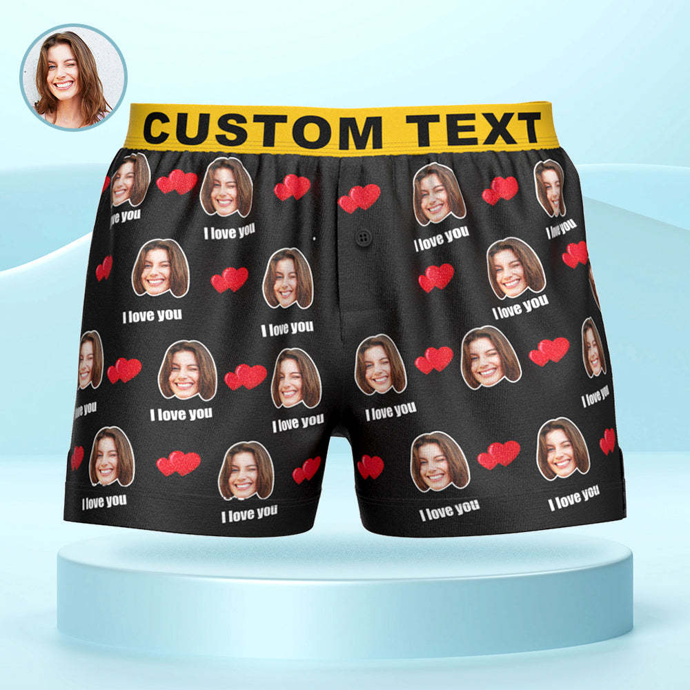 Custom Face I Love You Boxer Shorts with Personalized Text on the Waistband Personalized Underwear for Him - MyFaceBoxerAU