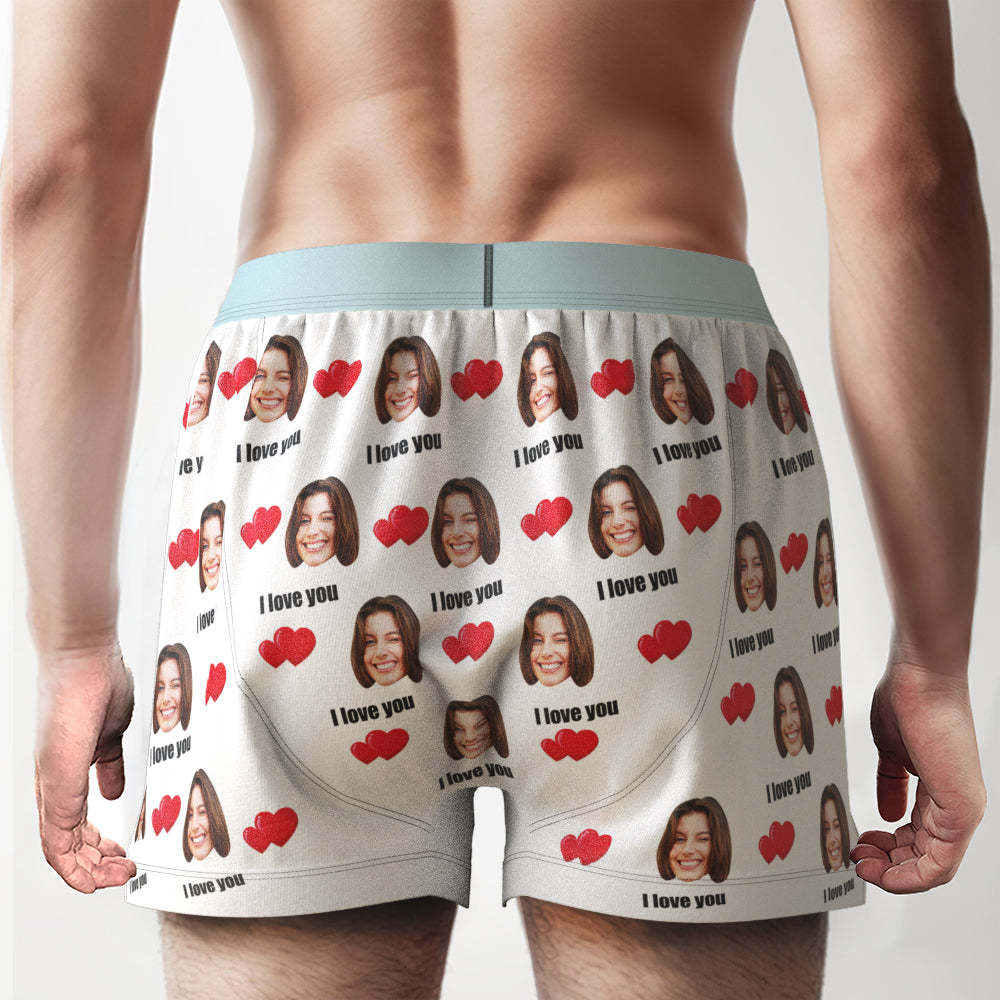 Custom Face I Love You Boxer Shorts with Personalized Text on the Waistband Personalized Underwear for Him - MyFaceBoxerAU