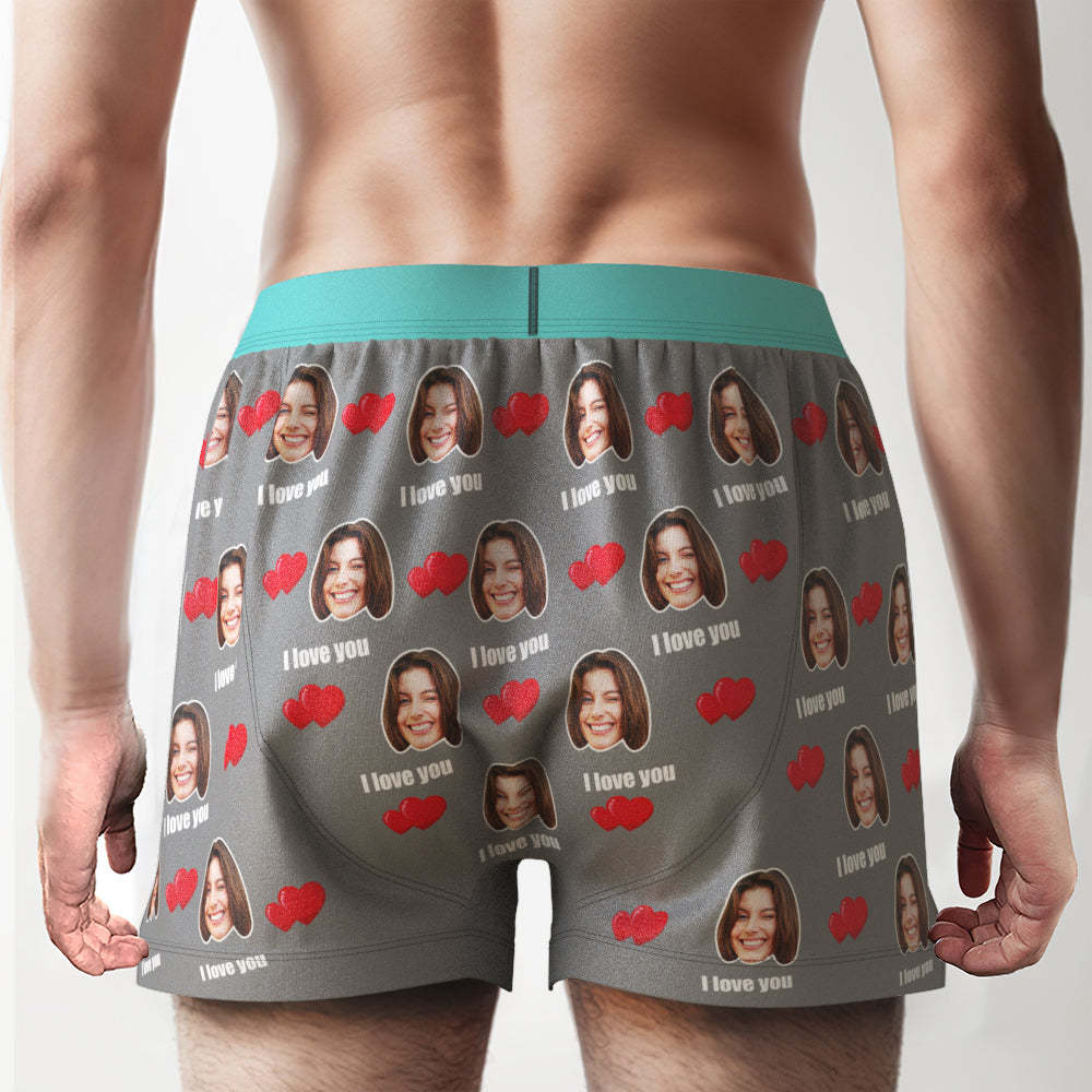 Custom Face I Love You Boxer Shorts with Personalized Text on the Waistband Personalized Underwear for Him - MyFaceBoxerAU