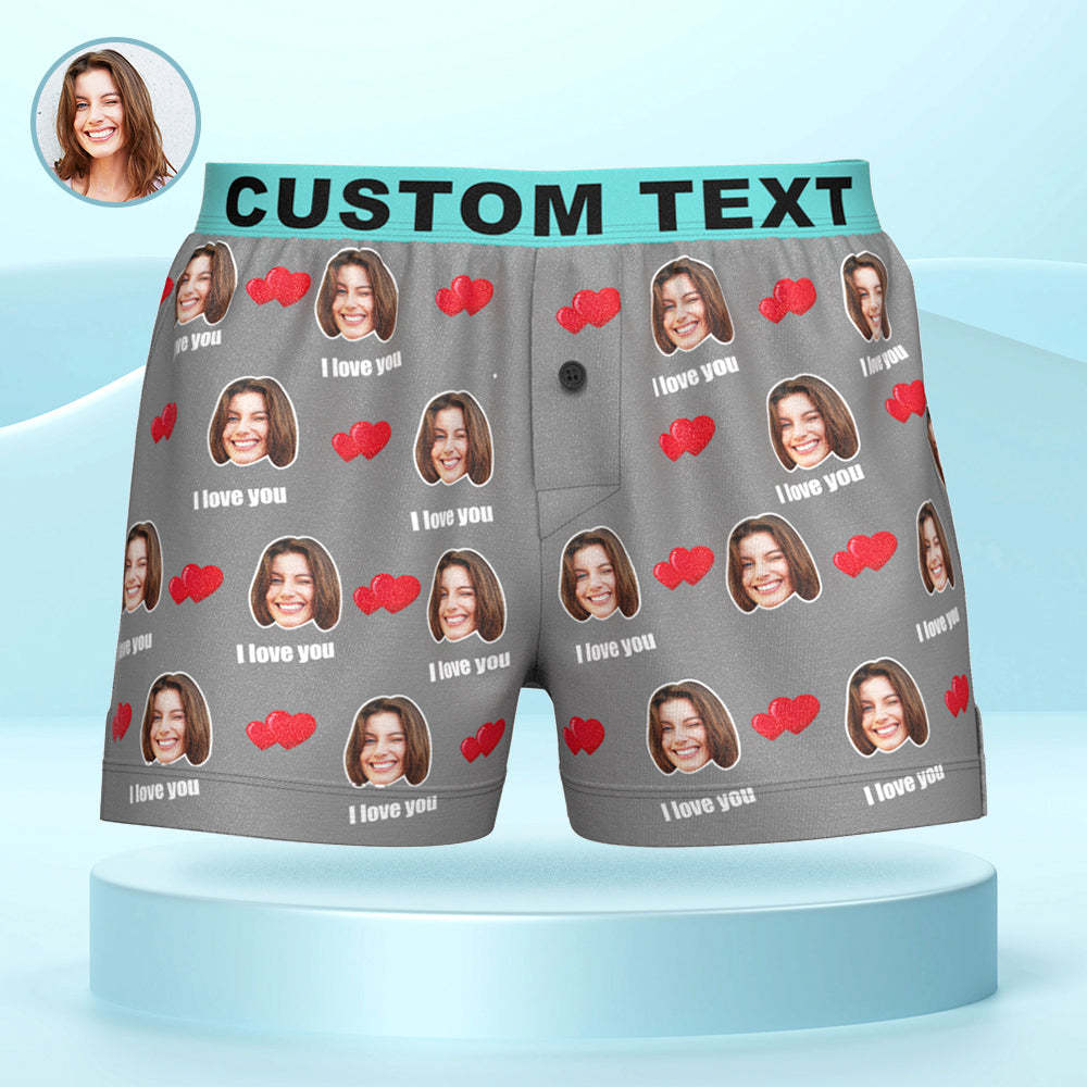 Custom Face I Love You Boxer Shorts with Personalized Text on the Waistband Personalized Underwear for Him - MyFaceBoxerAU