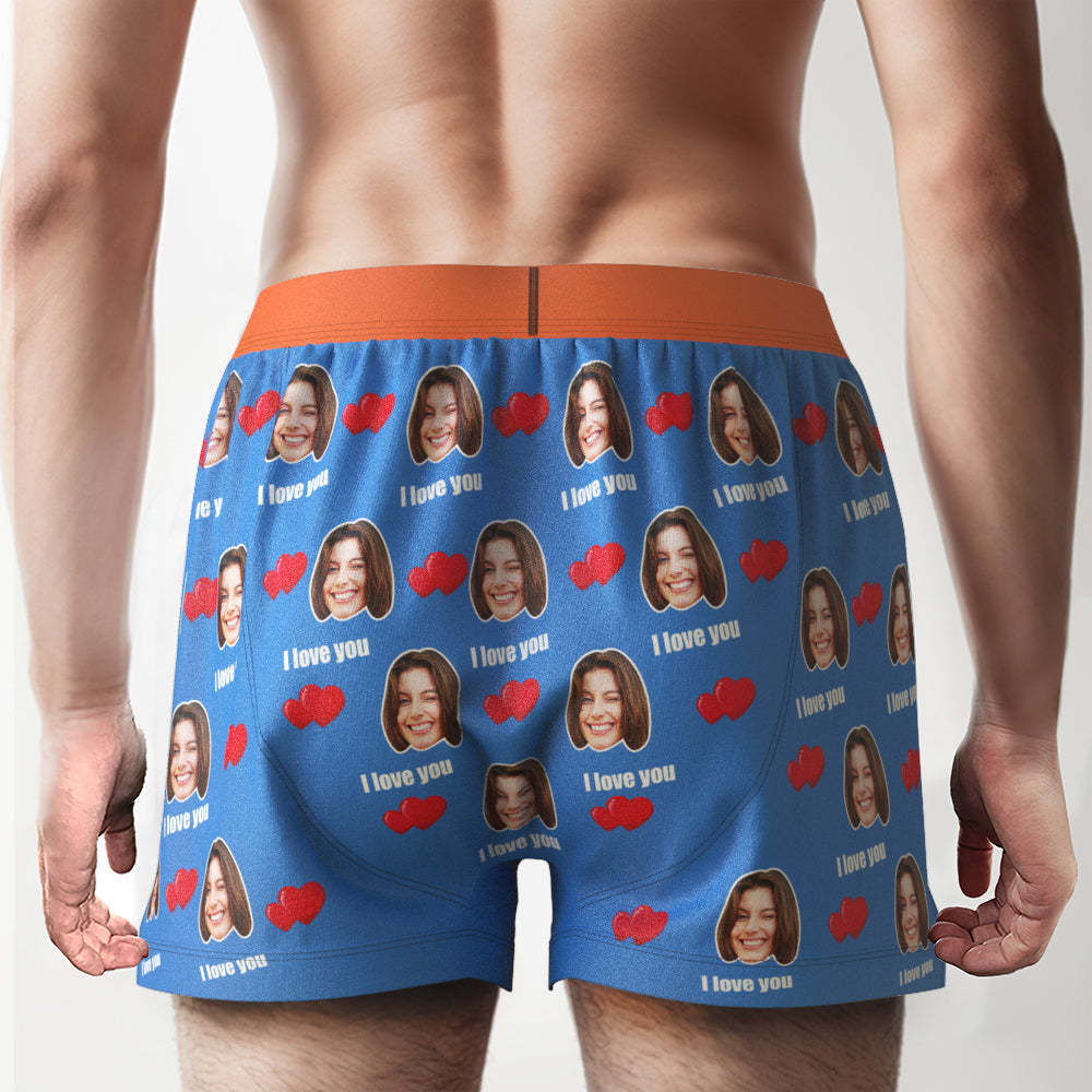 Custom Face I Love You Boxer Shorts with Personalized Text on the Waistband Personalized Underwear for Him - MyFaceBoxerAU