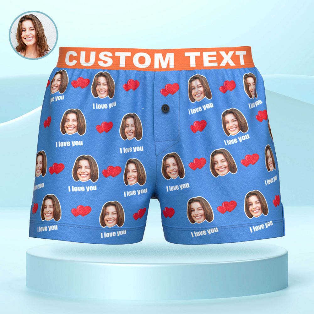 Custom Face I Love You Boxer Shorts with Personalized Text on the Waistband Personalized Underwear for Him - MyFaceBoxerAU