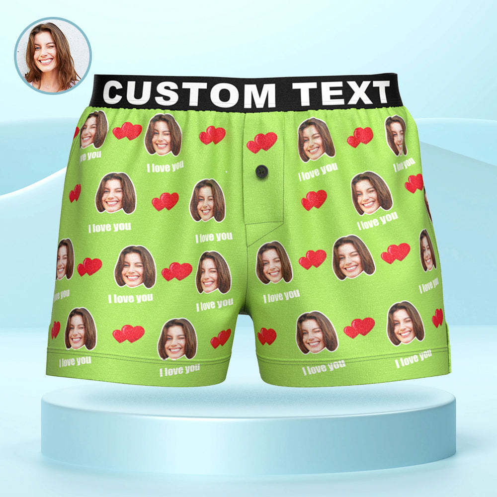 Custom Face I Love You Boxer Shorts with Personalized Text on the Waistband Personalized Underwear for Him - MyFaceBoxerAU