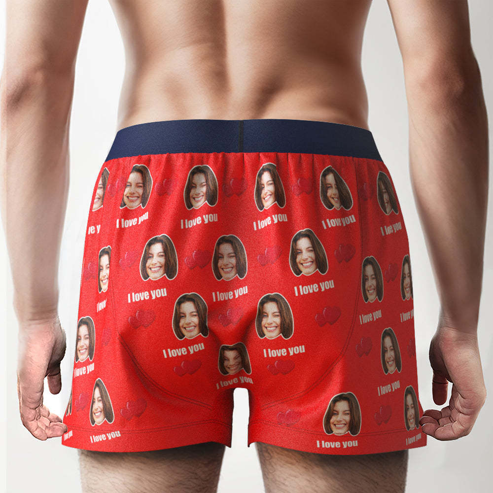Custom Face I Love You Boxer Shorts with Personalized Text on the Waistband Personalized Underwear for Him - MyFaceBoxerAU