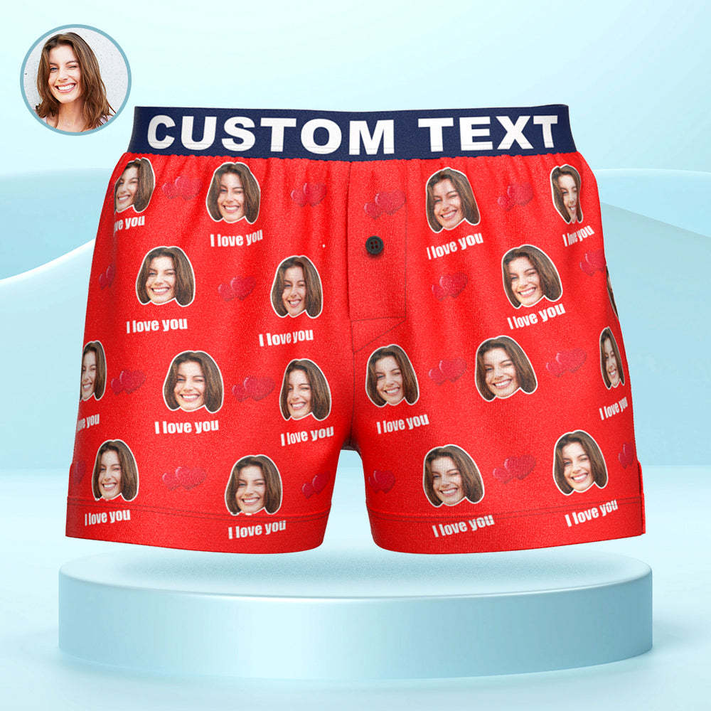 Custom Face I Love You Boxer Shorts with Personalized Text on the Waistband Personalized Underwear for Him - MyFaceBoxerAU