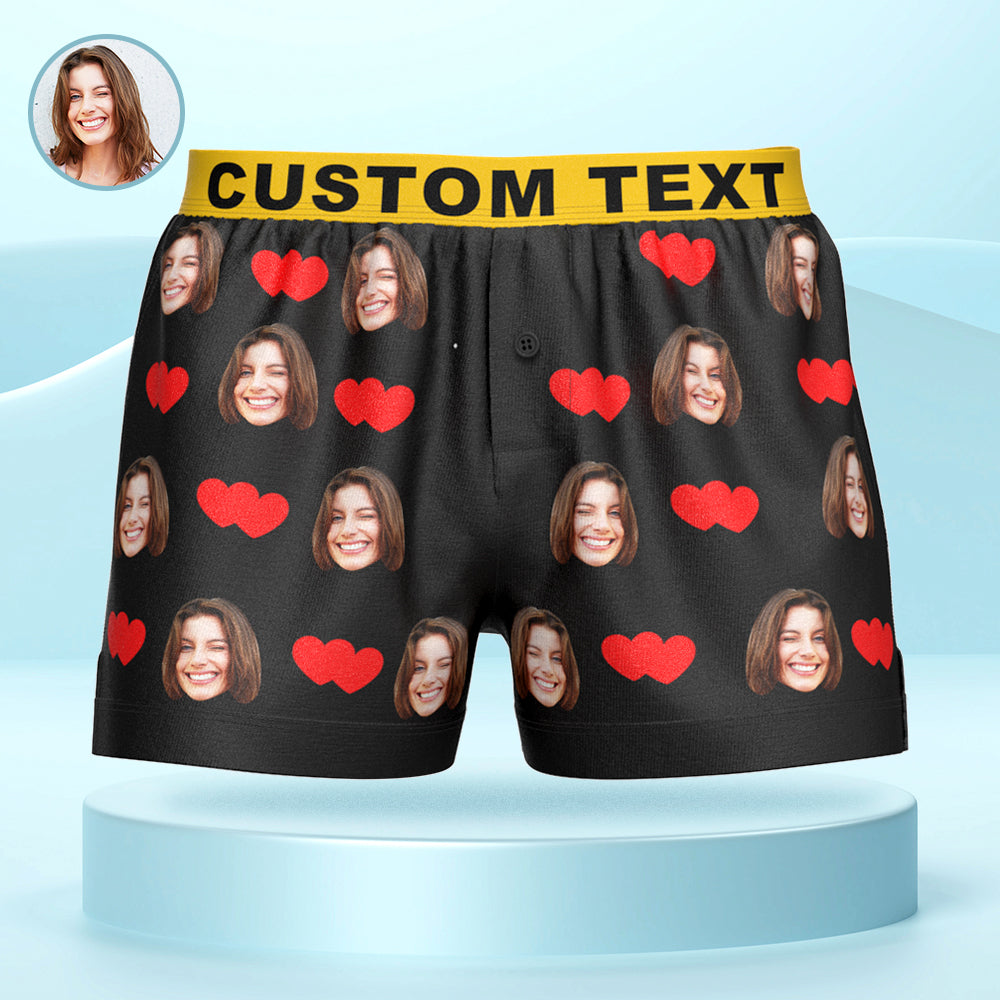 Custom Face Love Hearts Boxer Shorts Personalized Waistband Casual Underwear for Him - MyFaceBoxerAU