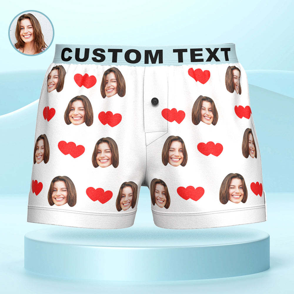 Custom Face Love Hearts Boxer Shorts Personalized Waistband Casual Underwear for Him - MyFaceBoxerAU