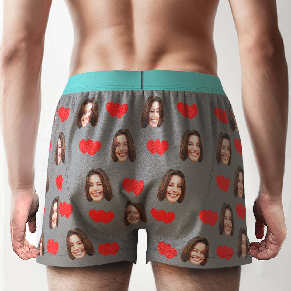 Custom Face Love Hearts Boxer Shorts Personalized Waistband Casual Underwear for Him - MyFaceBoxerAU