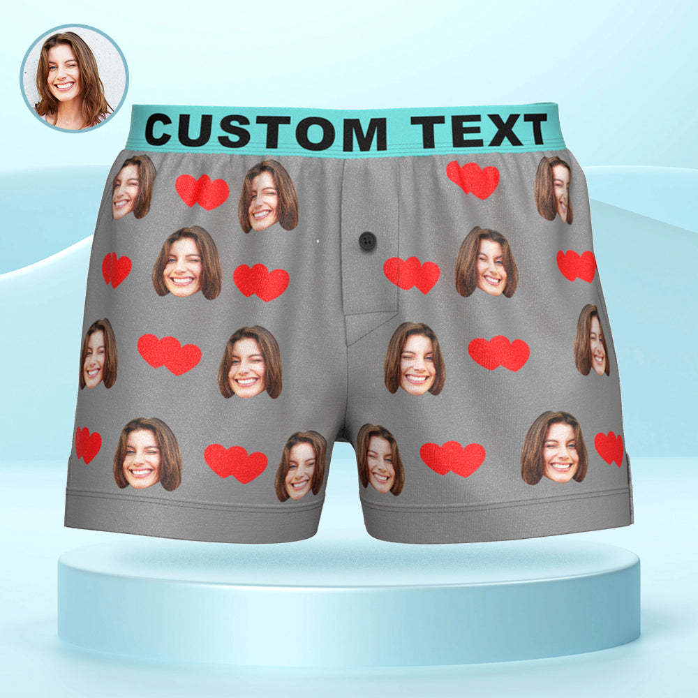 Custom Face Love Hearts Boxer Shorts Personalized Waistband Casual Underwear for Him - MyFaceBoxerAU