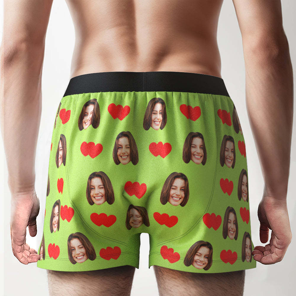 Custom Face Love Hearts Boxer Shorts Personalized Waistband Casual Underwear for Him - MyFaceBoxerAU