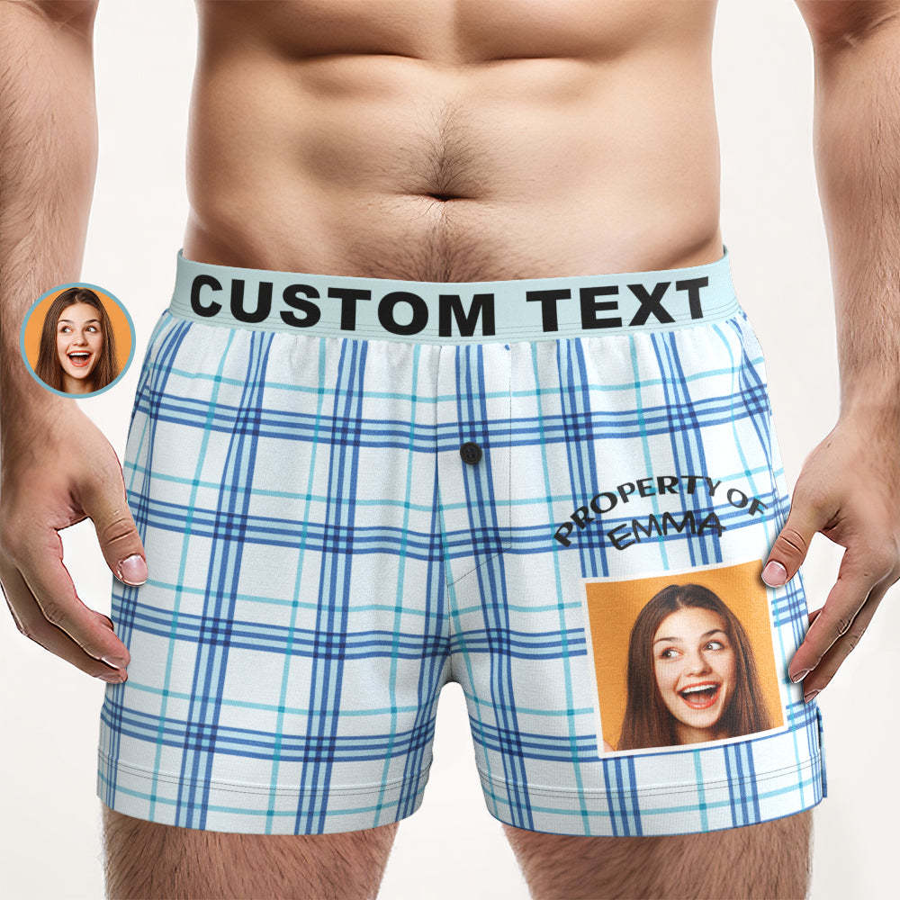 Custom Photo Striped Plaid Patterned Boxer Shorts Personalized Waistband Casual Underwear for Him - MyFaceBoxerAU
