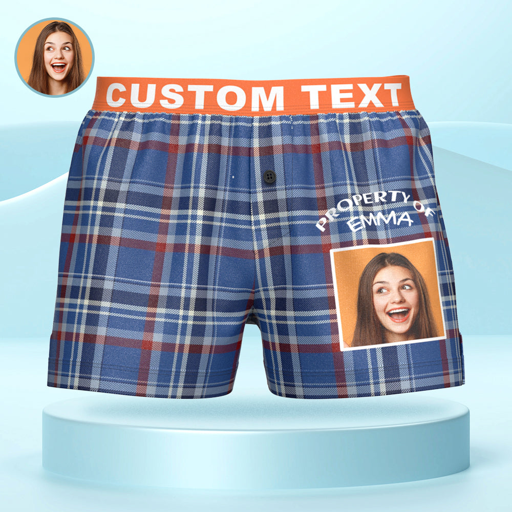 Custom Photo Striped Plaid Patterned Boxer Shorts Personalized Waistband Casual Underwear for Him - MyFaceBoxerAU