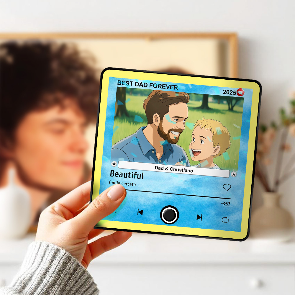 Custom Cartoon Dad Photo Fridge Magnet Music Can Be Played Without Cell Phone Music Photo Fridge Magnet Decoration for Lover - MyfaceboxerAU