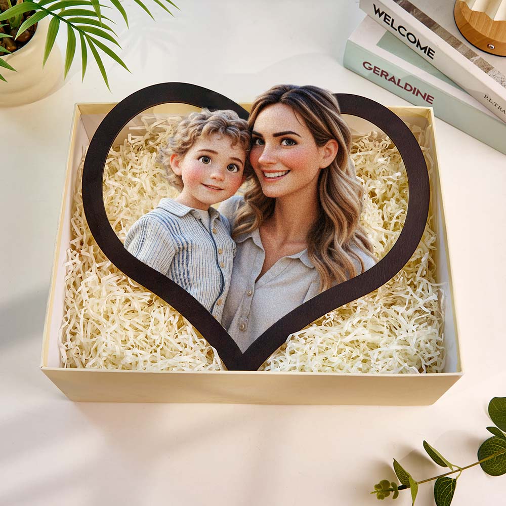 Custom Cartoon Style Photo Heart-shaped Frame Personalised 3D Cartoon Portrait Gift Mother's Day Gift