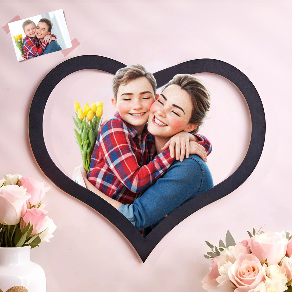 Custom Cartoon Style Photo Heart-shaped Frame Personalised 3D Cartoon Portrait Gift Mother's Day Gift - MyFaceBoxer