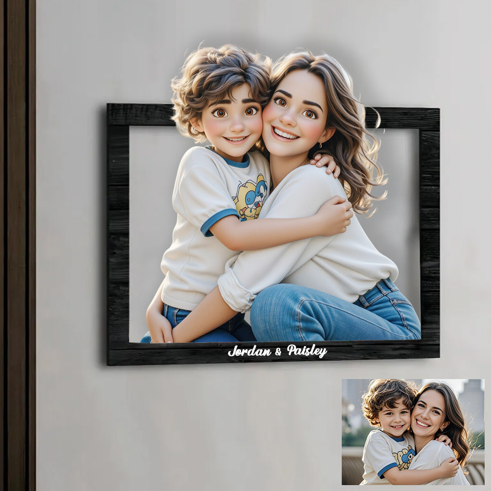 Custom Cartoon Style 3D Photo Wooden Frame Sign Personalised 3D Cartoon Portrait Comic Photo Frame Gift Mother's Day Gift - MyFaceBoxer