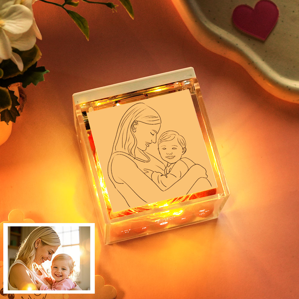 Custom Linear Art Cover Personalised Mini Vinyl Record Player For Mother`s Day Custom Acrylic Box Gift For Mum