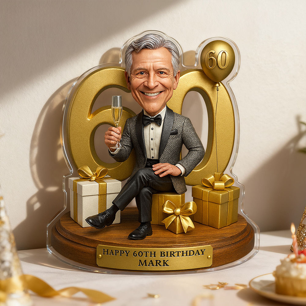 Custom Photo Birthday Man Caricature Portrait Gift Acrylic Plaque 2D Look 3D Pop - MyfaceboxerAU