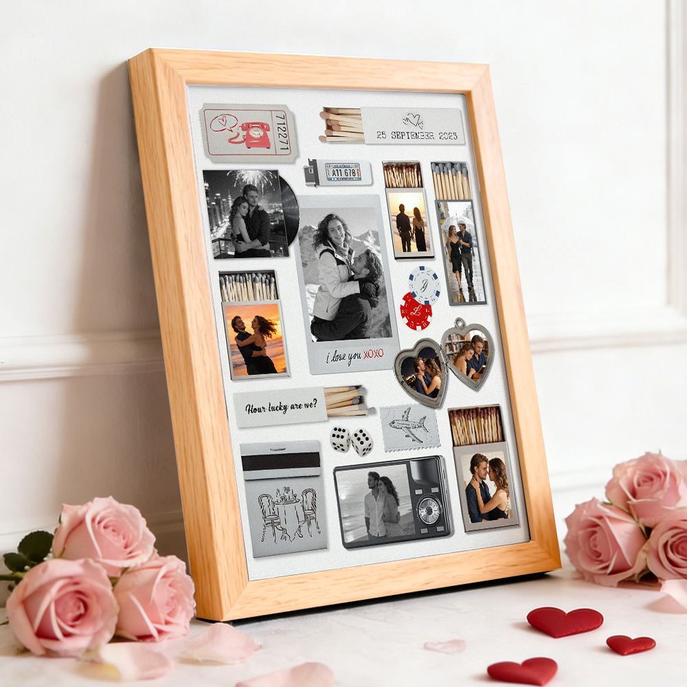 Custom Photo Matchbox Wooden Frame with Your Text Matchbook Poster Print Wall Art Anniversary Gift - MyfaceboxerAU