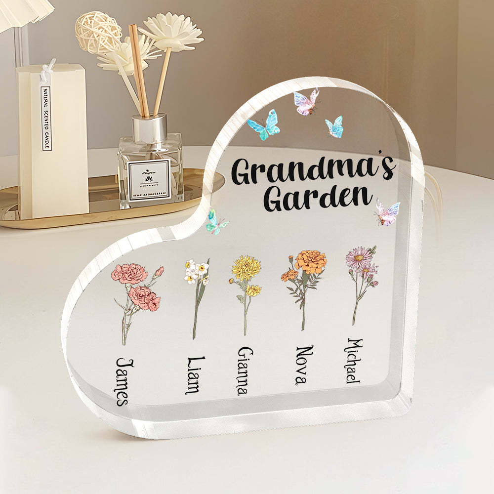 Custom Heart Shaped Acrylic Signs 1-6 Personalized Names Grandma's Garden Mother's Day Gift - MyFaceBoxer