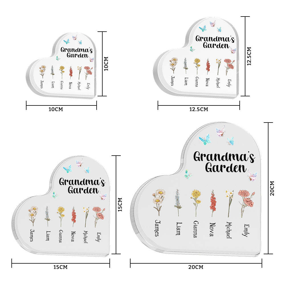 Custom Heart Shaped Acrylic Signs 1-6 Personalized Names Grandma's Garden Mother's Day Gift - MyFaceBoxer