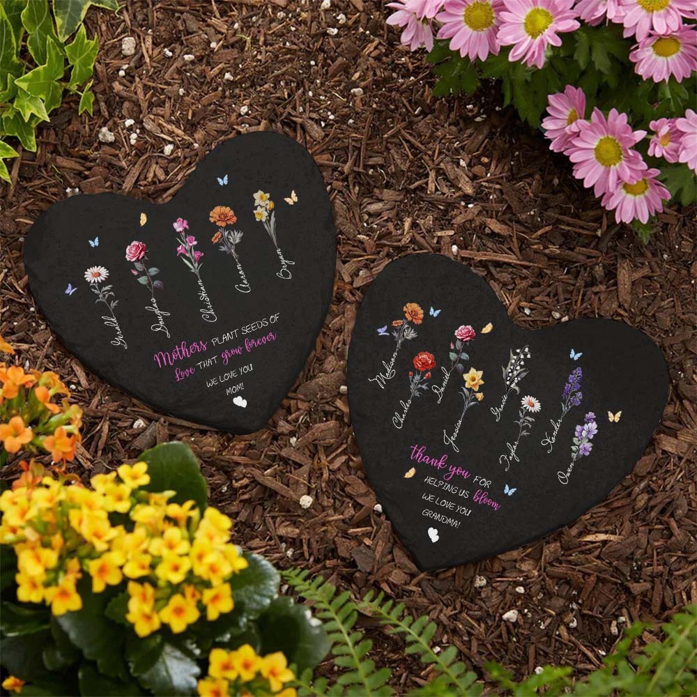 Custom Birth Flowers Garden Stone Personalized Grandma's Garden Stone for Mother's Day Gift - MyFaceBoxer