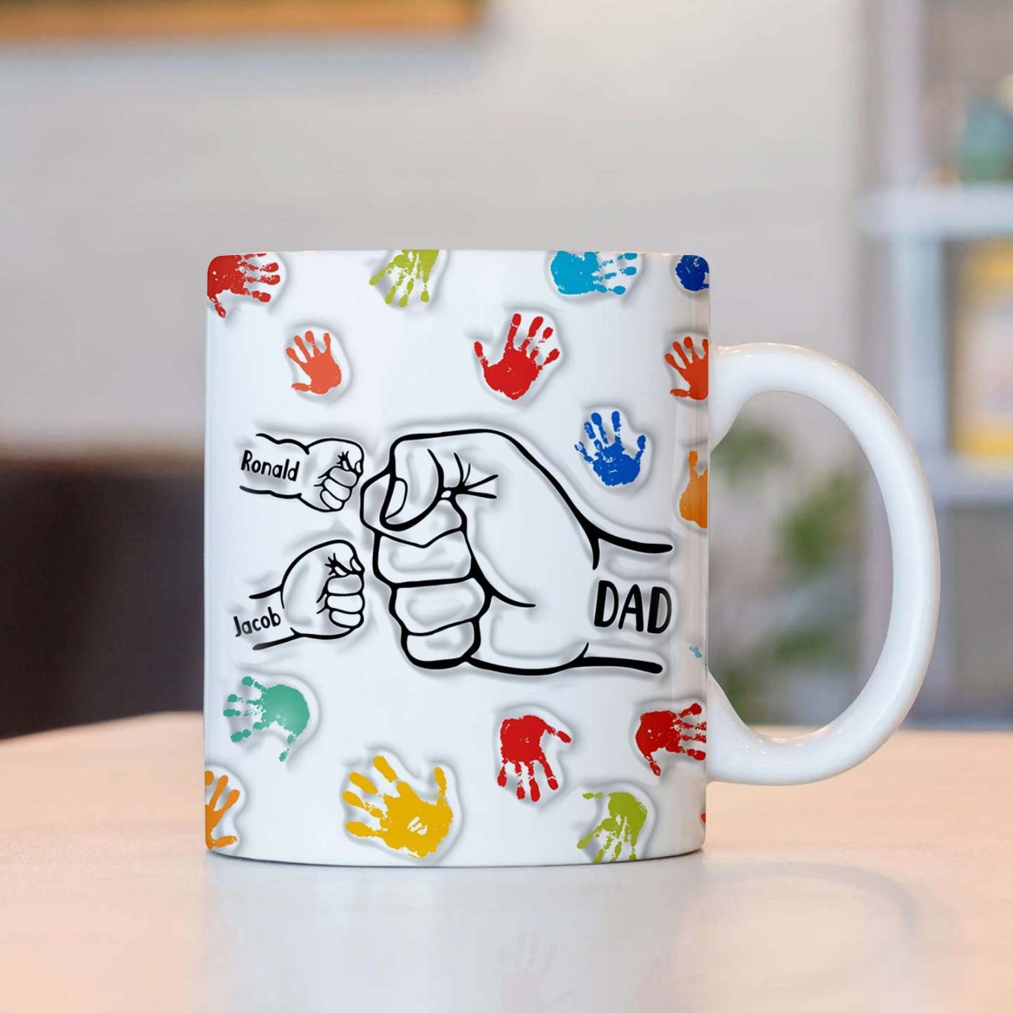 Personalized Custom Names 3D Inflated Effect Printed Mug Gift for Dad Grandpa - GiftLabau