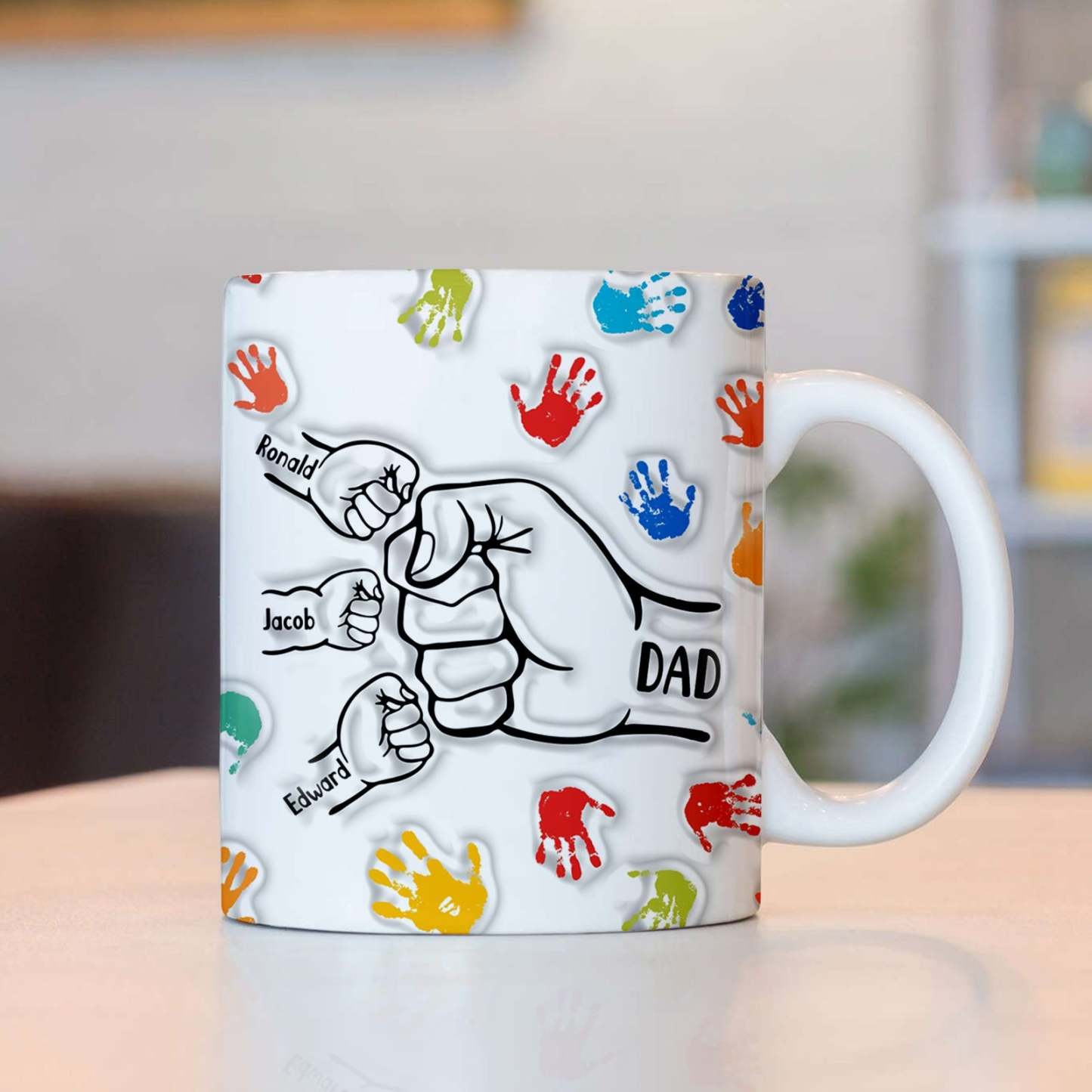 Personalized Custom Names 3D Inflated Effect Printed Mug Gift for Dad Grandpa - GiftLabau