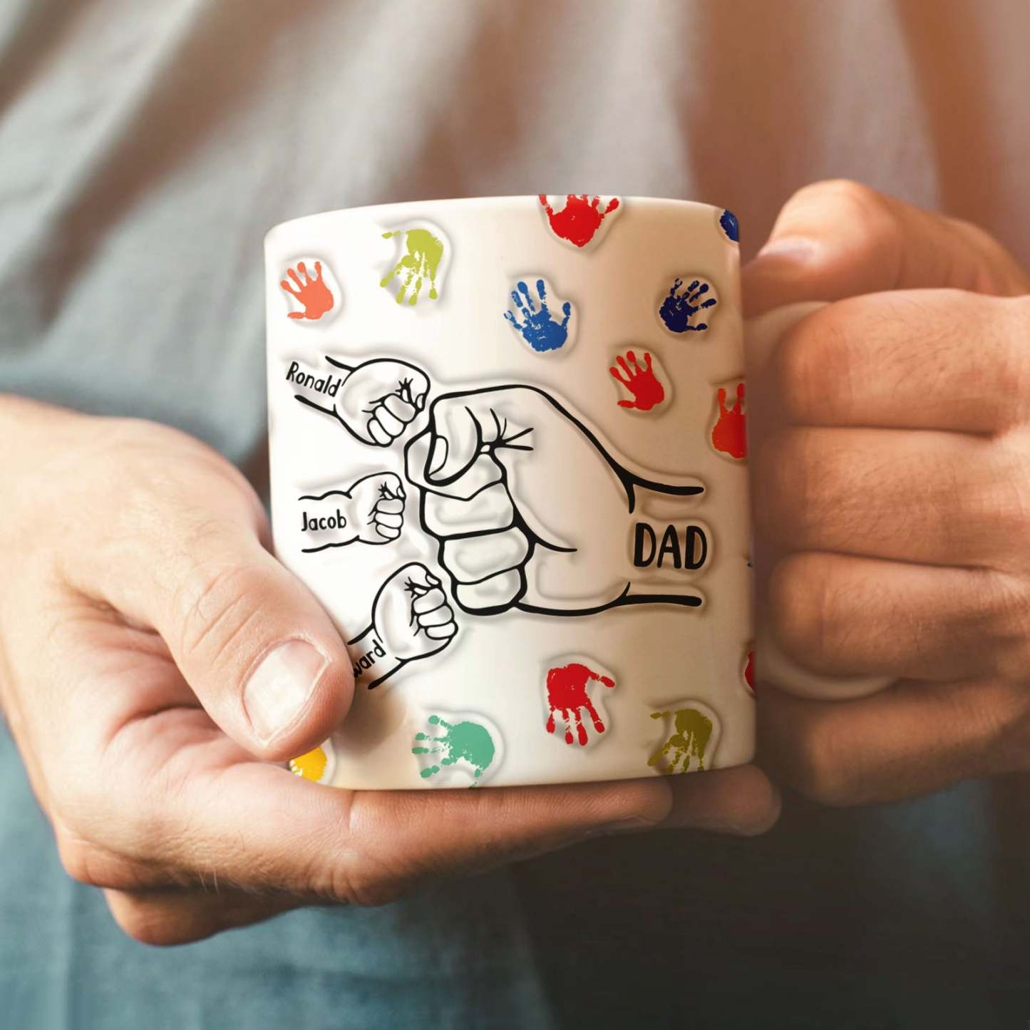 Personalized Custom Names 3D Inflated Effect Printed Mug Gift for Dad Grandpa - GiftLabau