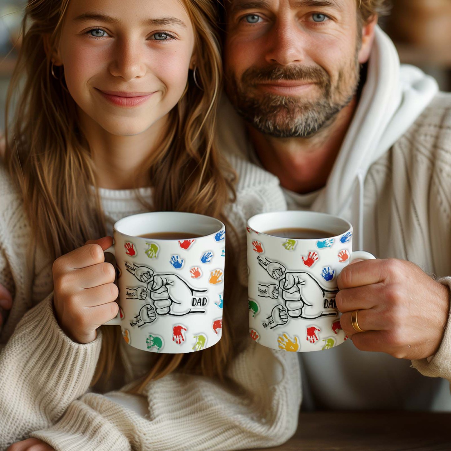 Personalized Custom Names 3D Inflated Effect Printed Mug Gift for Dad Grandpa - GiftLabau