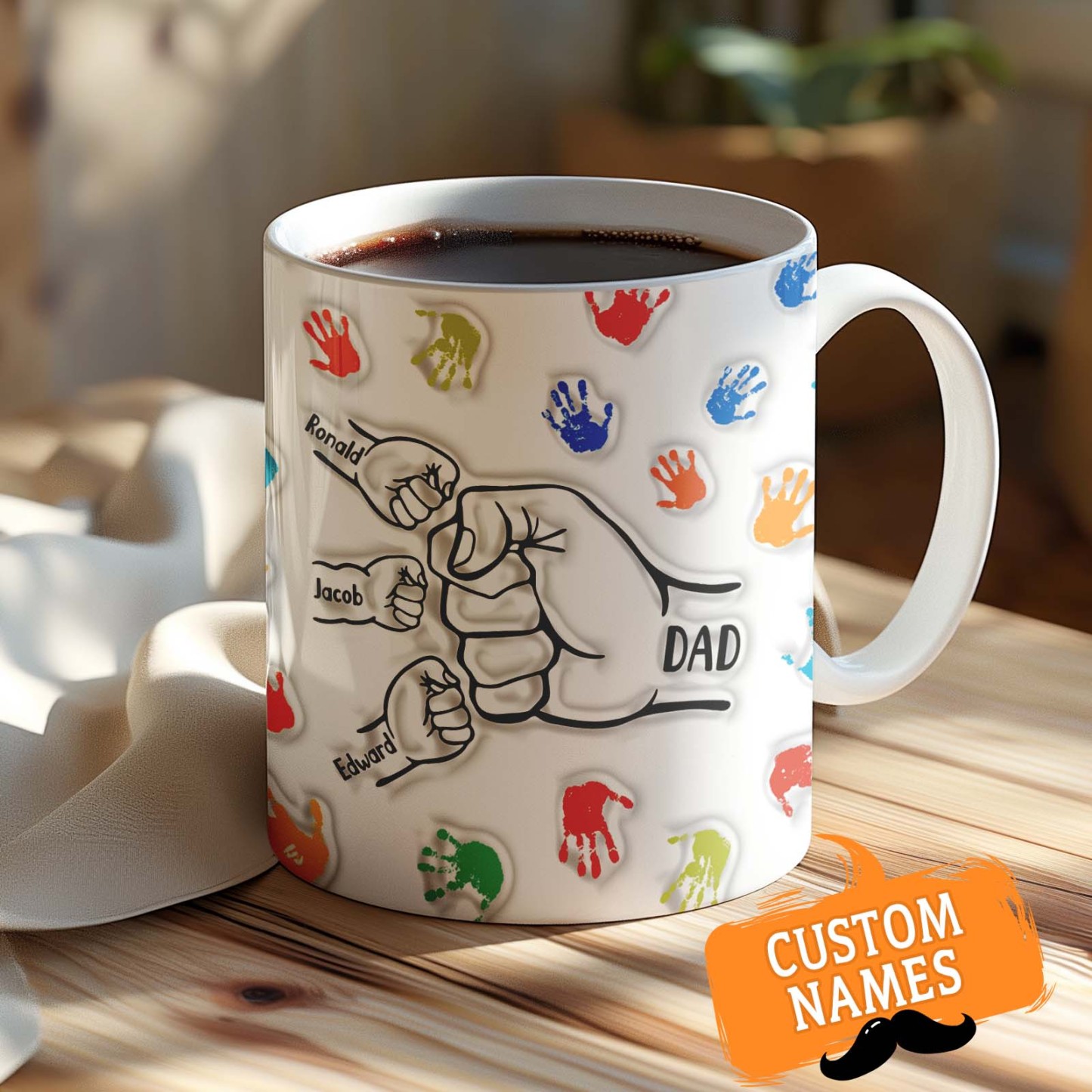 Personalized Custom Names 3D Inflated Effect Printed Mug Gift for Dad Grandpa - GiftLabau