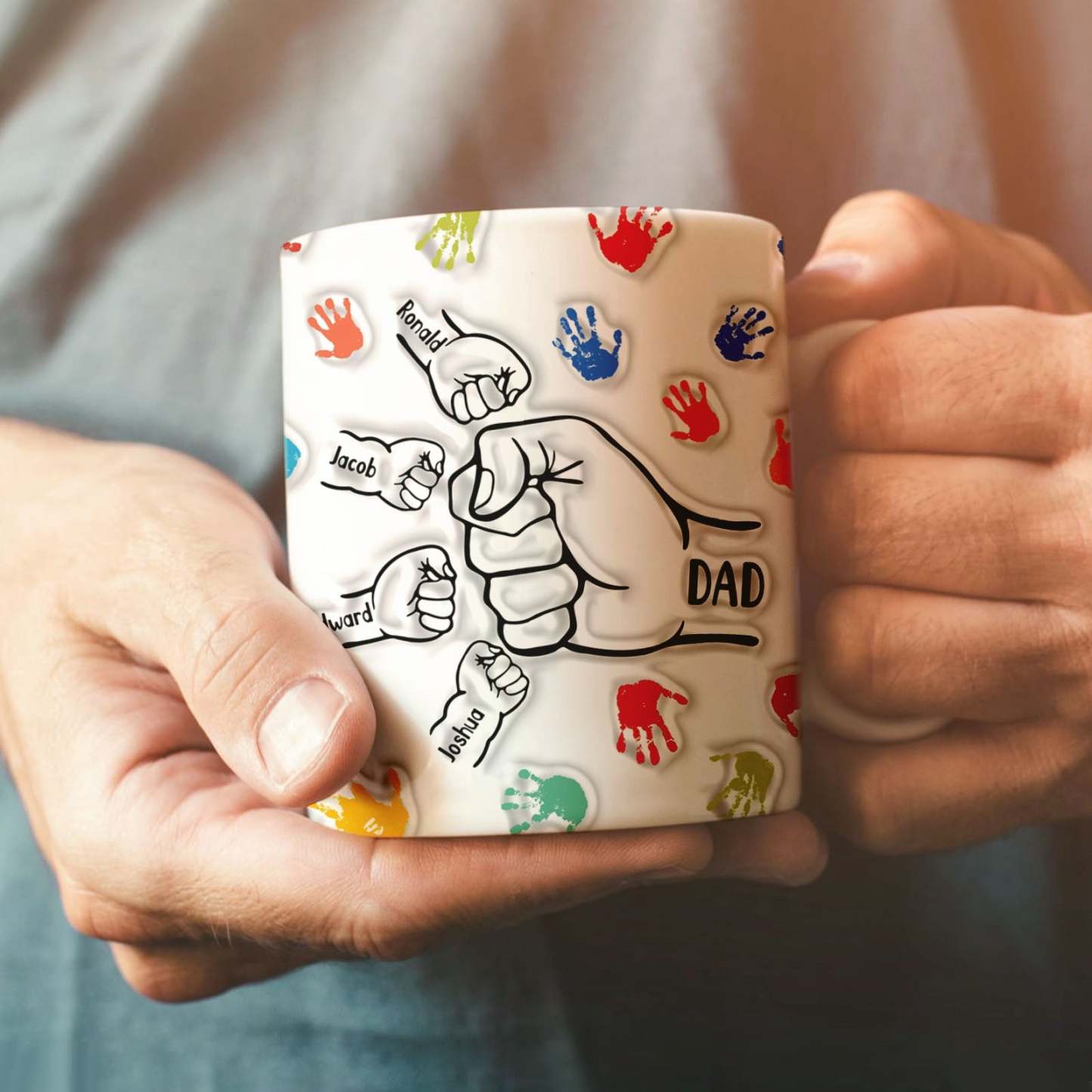 Personalized Custom Names 3D Inflated Effect Printed Mug Gift for Dad Grandpa - GiftLabau