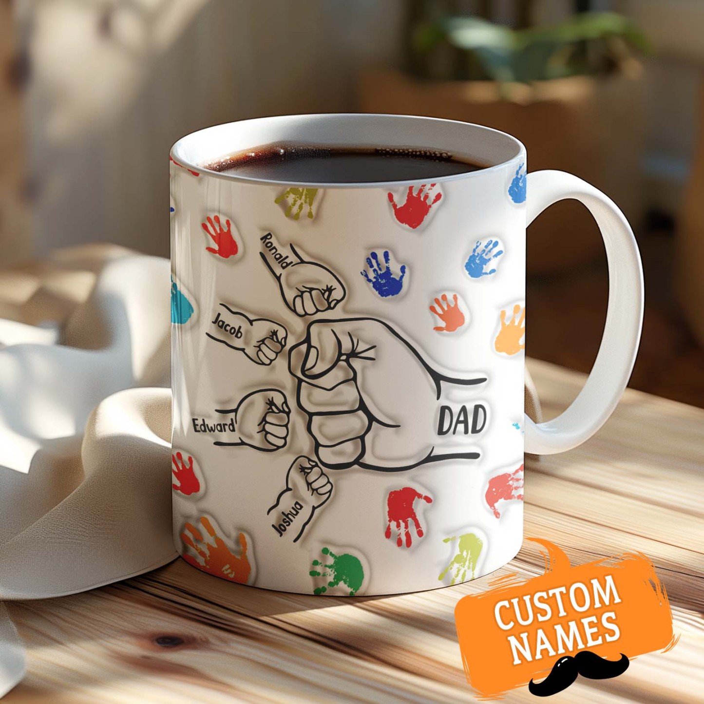 Personalized Custom Names 3D Inflated Effect Printed Mug Gift for Dad Grandpa - GiftLabau