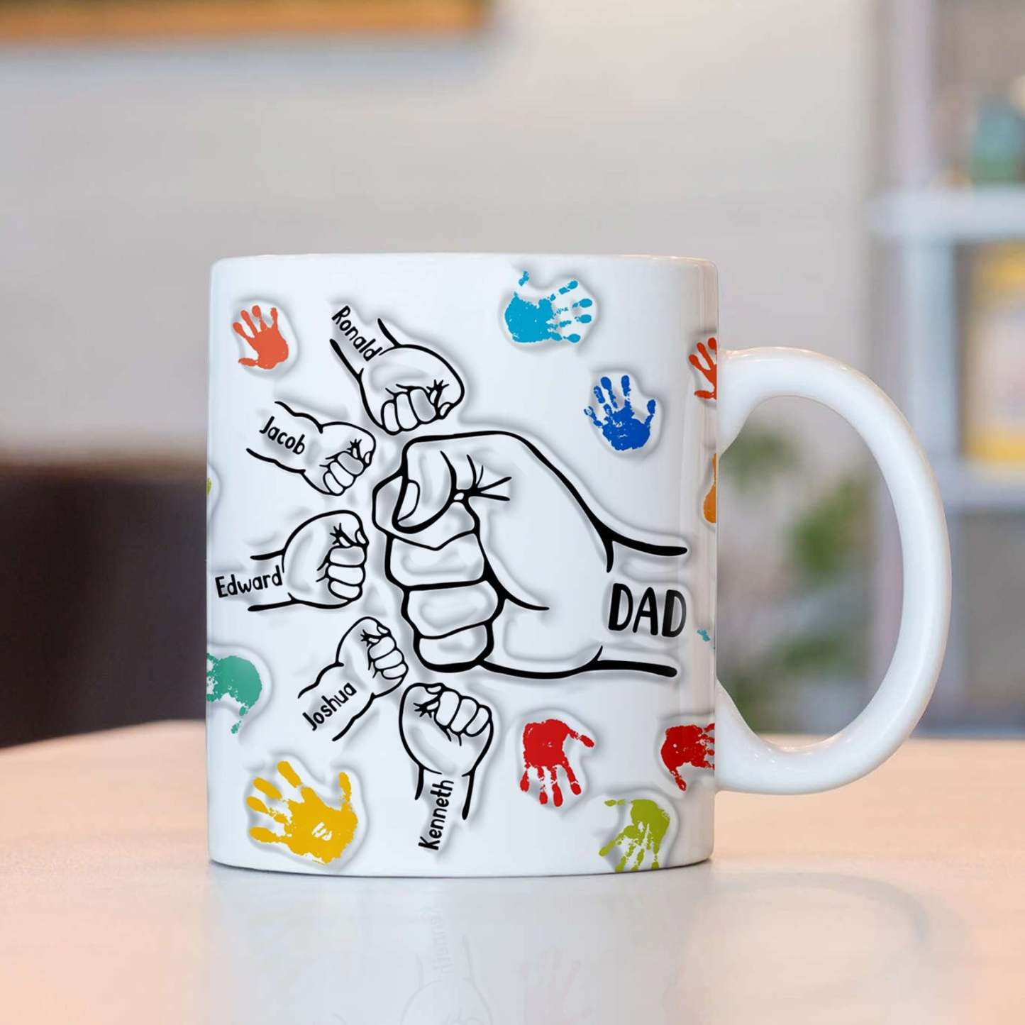 Personalized Custom Names 3D Inflated Effect Printed Mug Gift for Dad Grandpa - GiftLabau