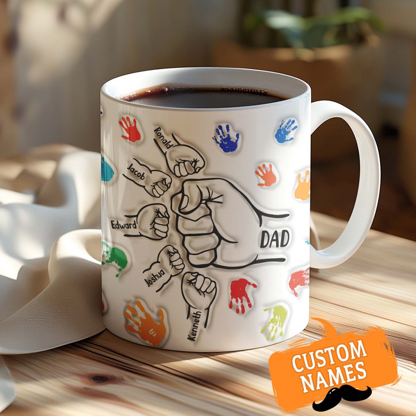Personalized Custom Names 3D Inflated Effect Printed Mug Gift for Dad Grandpa - GiftLabau