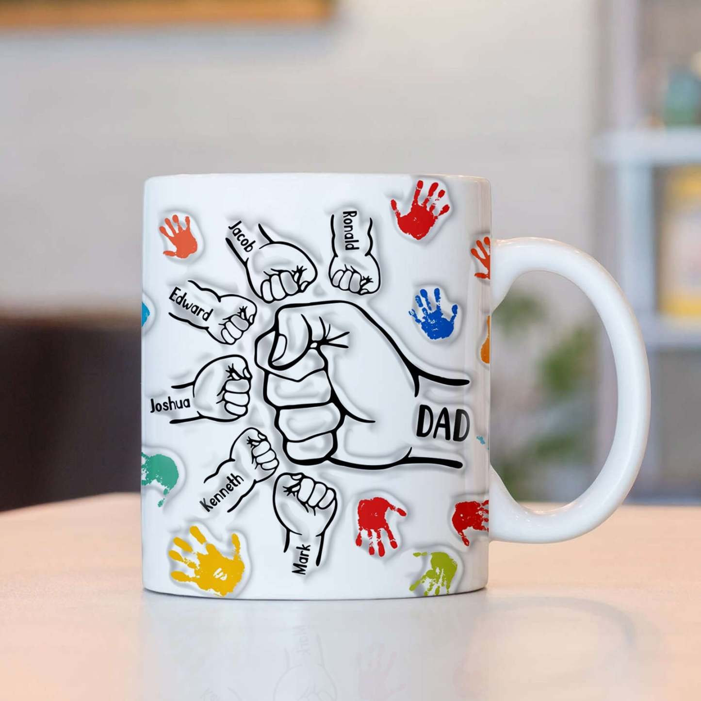 Personalized Custom Names 3D Inflated Effect Printed Mug Gift for Dad Grandpa - GiftLabau