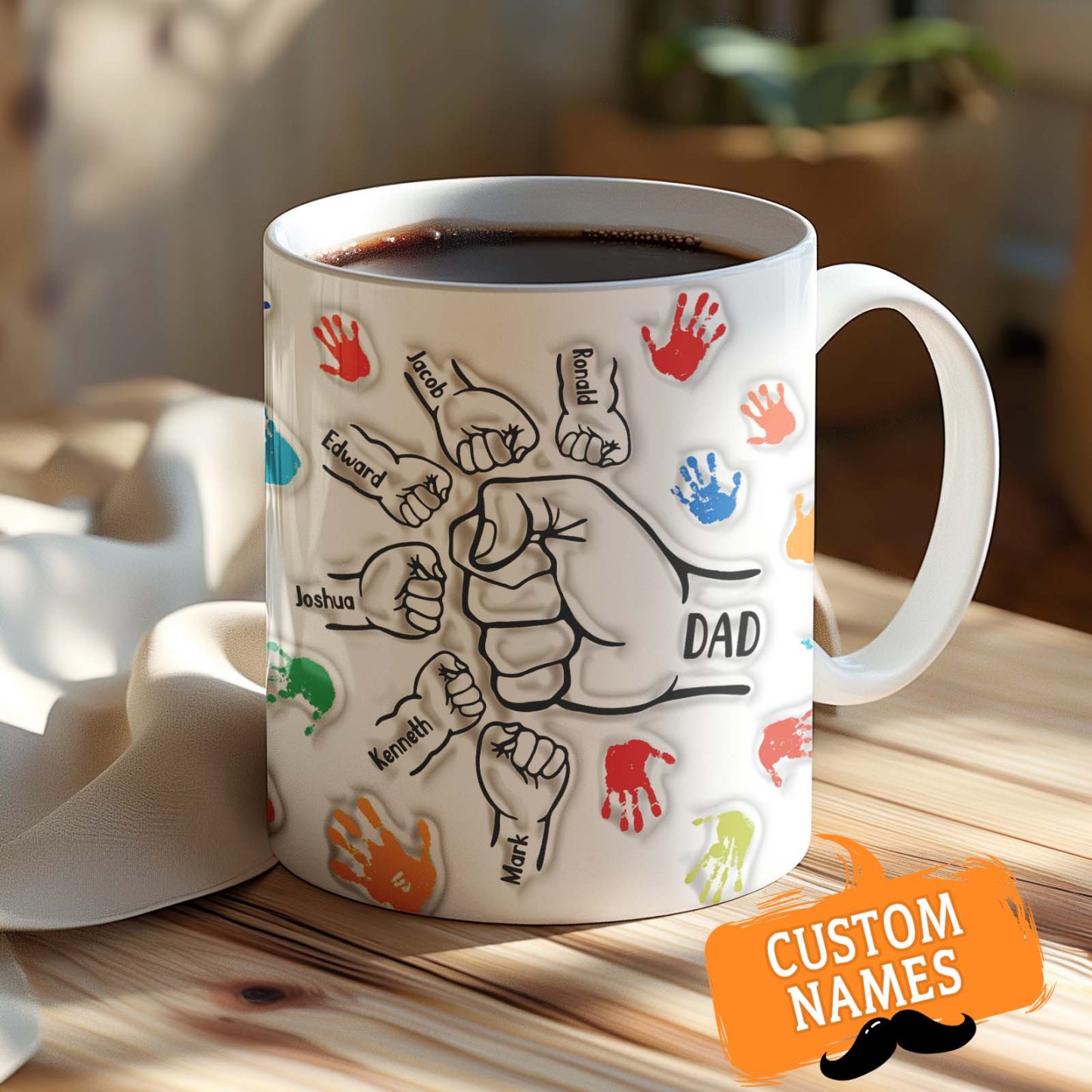 Personalized Custom Names 3D Inflated Effect Printed Mug Gift for Dad Grandpa - GiftLabau