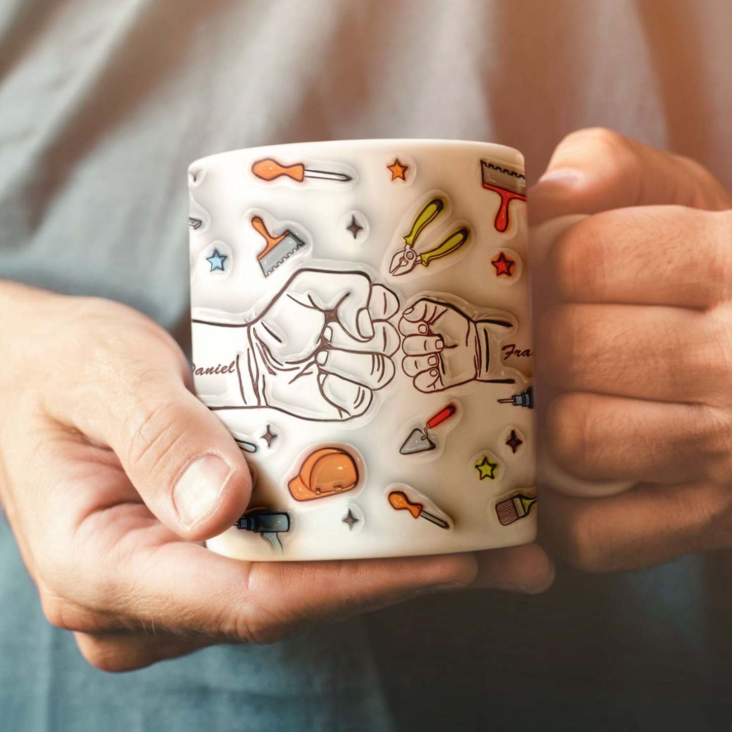 Personalized Names Custom 1-6 Kids 3D Inflated Effect Printed Mug Gift for Dad Grandpa Great Fixer - GiftLabau