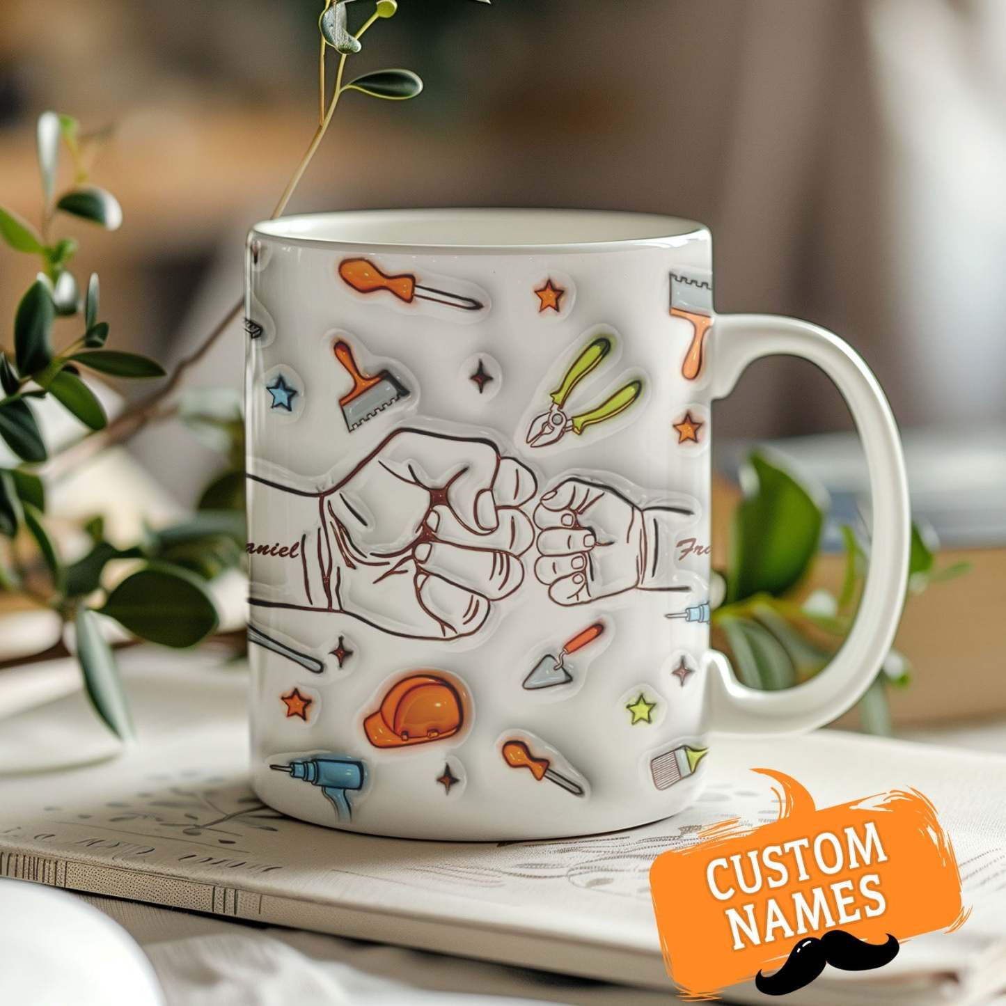 Personalized Names Custom 1-6 Kids 3D Inflated Effect Printed Mug Gift for Dad Grandpa Great Fixer - GiftLabau