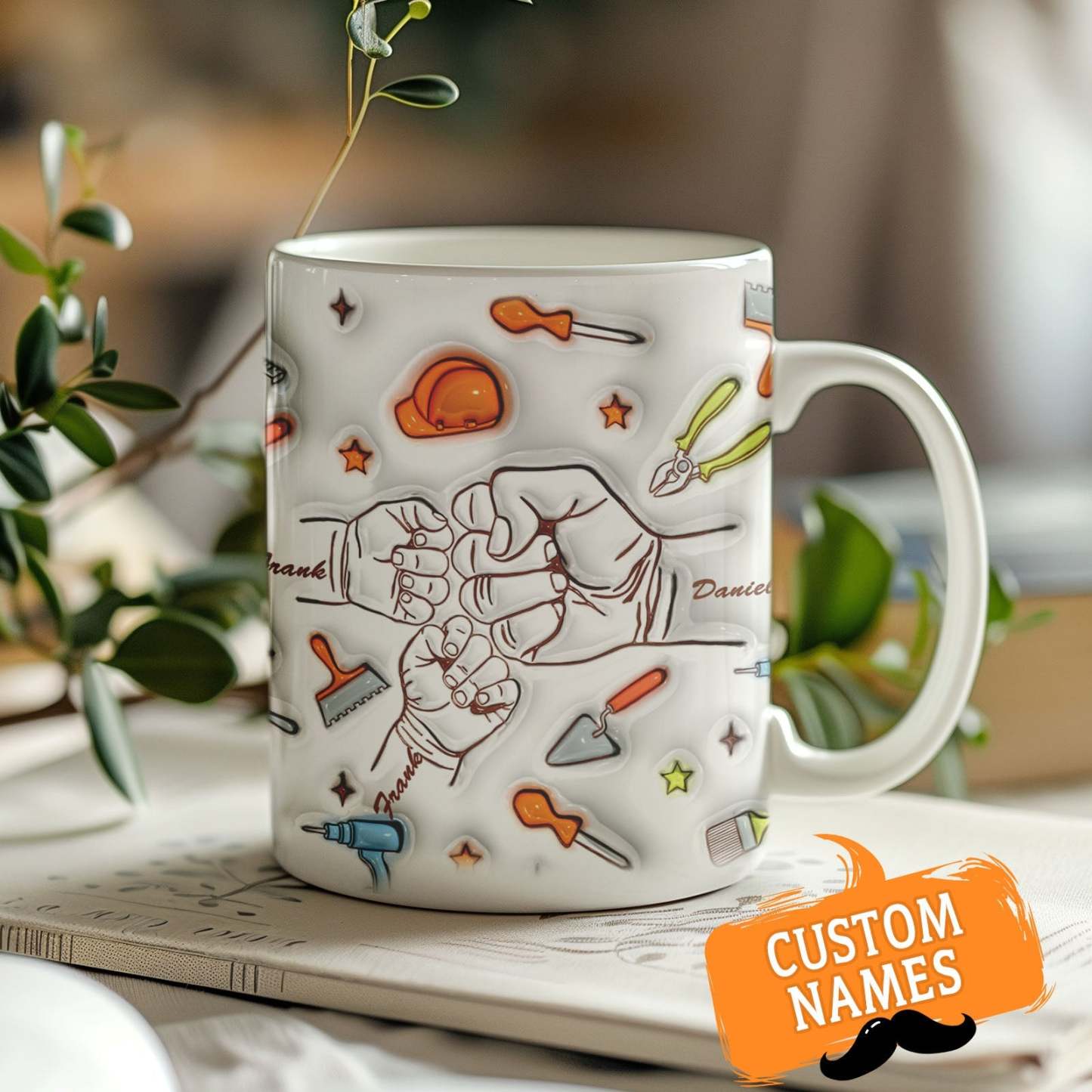 Personalized Names Custom 1-6 Kids 3D Inflated Effect Printed Mug Gift for Dad Grandpa Great Fixer - GiftLabau