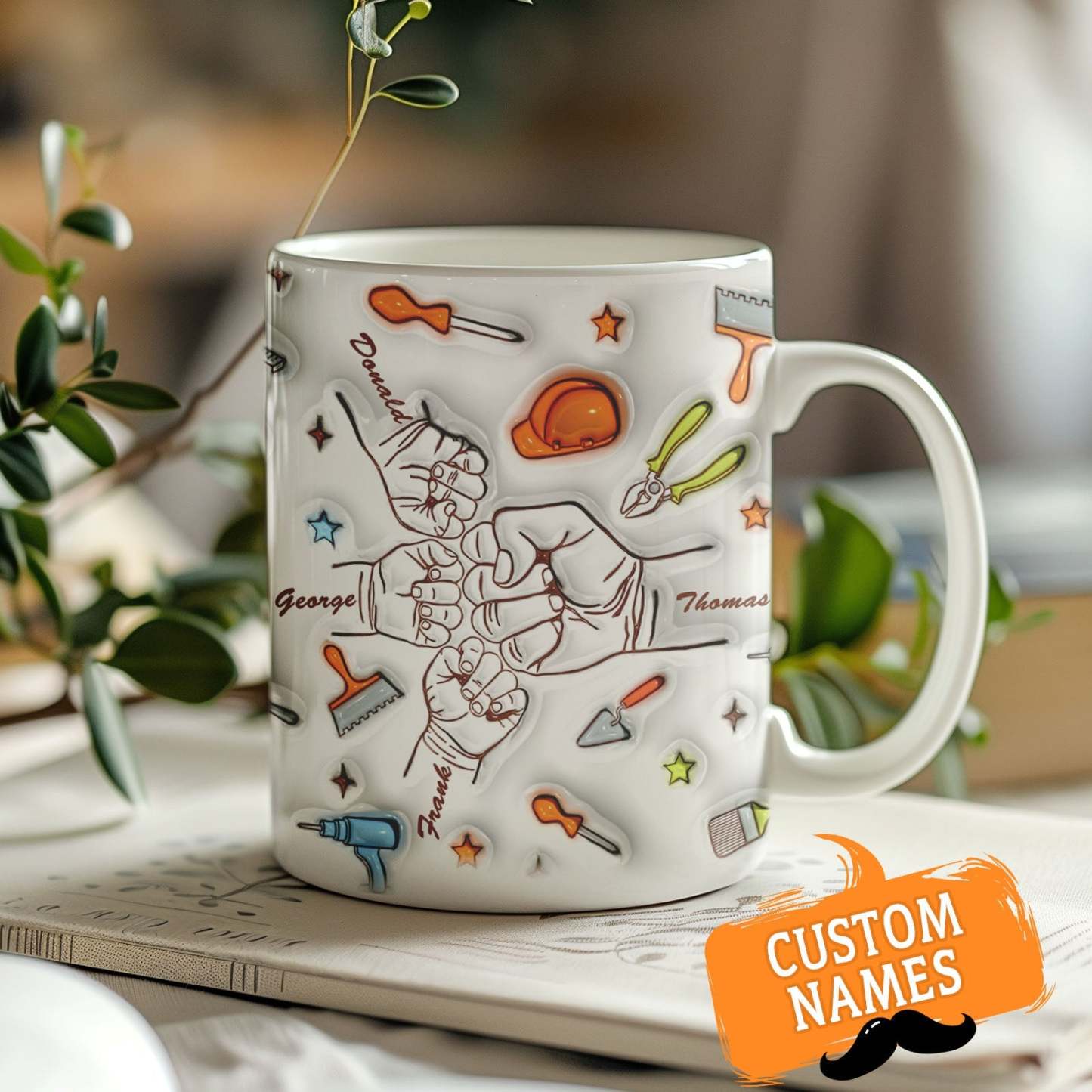 Personalized Names Custom 1-6 Kids 3D Inflated Effect Printed Mug Gift for Dad Grandpa Great Fixer - GiftLabau