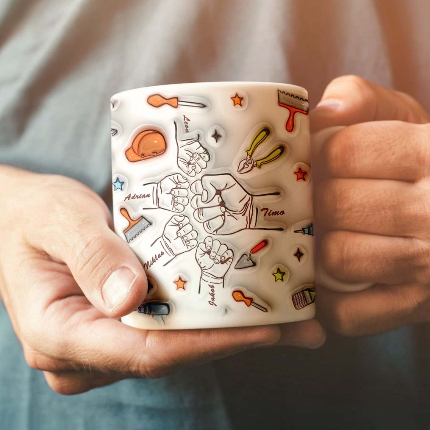 Personalized Names Custom 1-6 Kids 3D Inflated Effect Printed Mug Gift for Dad Grandpa Great Fixer - GiftLabau