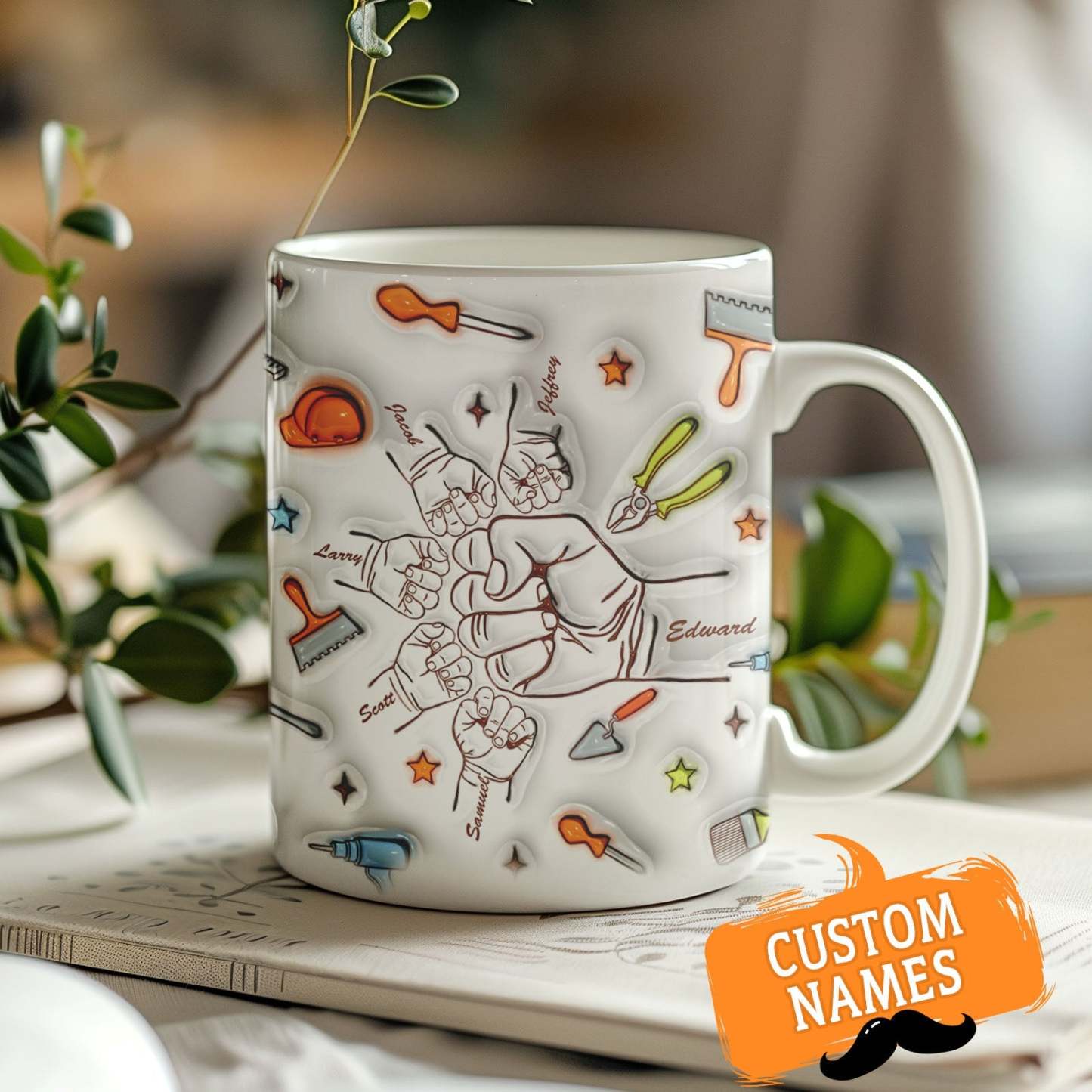Personalized Names Custom 1-6 Kids 3D Inflated Effect Printed Mug Gift for Dad Grandpa Great Fixer - GiftLabau