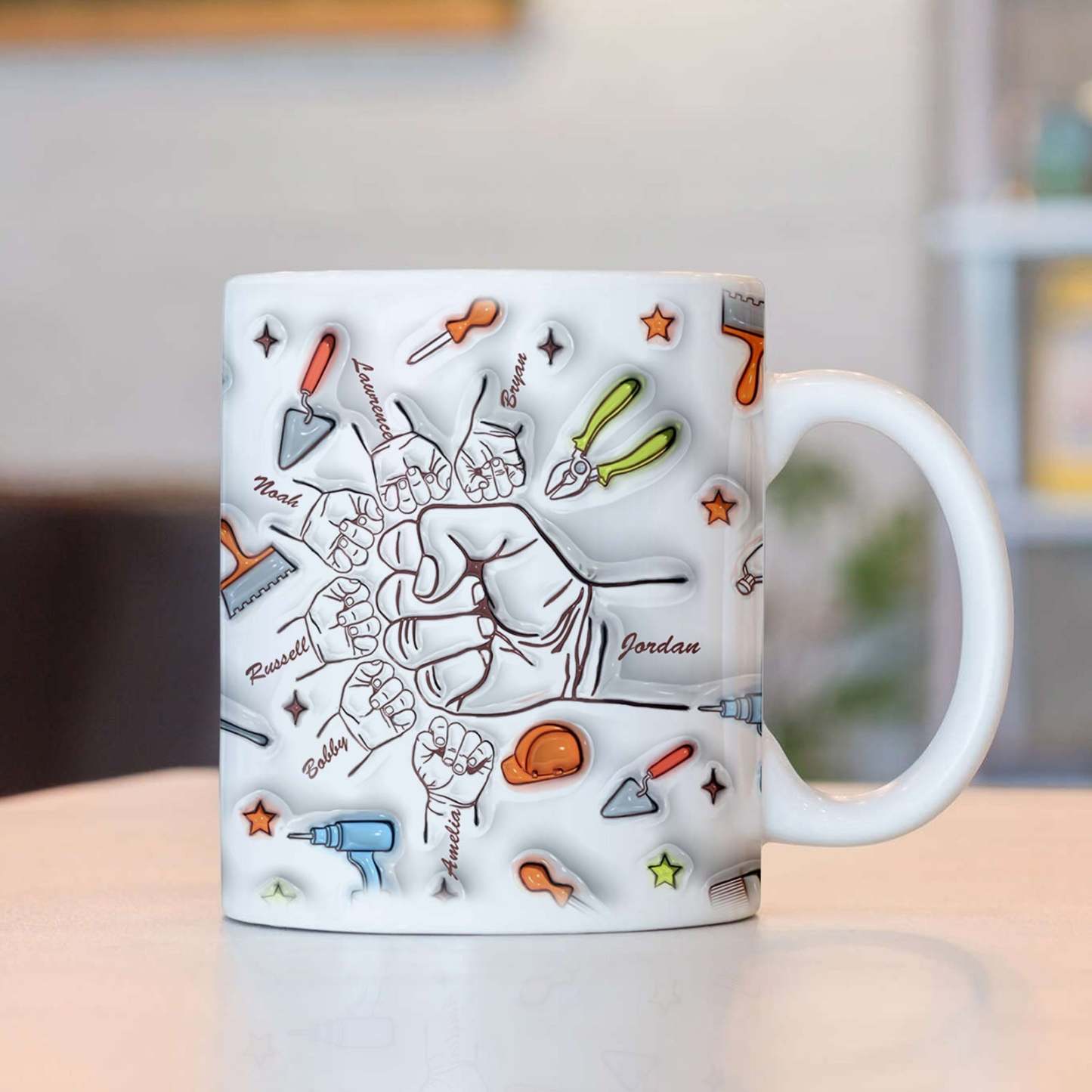 Personalized Names Custom 1-6 Kids 3D Inflated Effect Printed Mug Gift for Dad Grandpa Great Fixer - GiftLabau